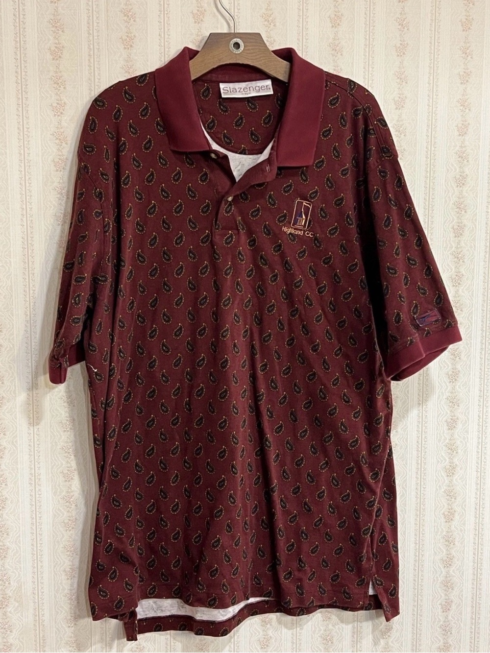 Slazenger Men's Maroon Paisley Polo with Embroidered Crest